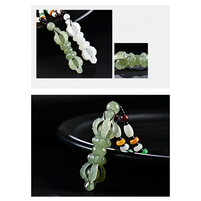 Colgante de collar de éxito grabado Dorje Vajra de Jade blanco de Jade cian hetiano Natural tibetano - image 6