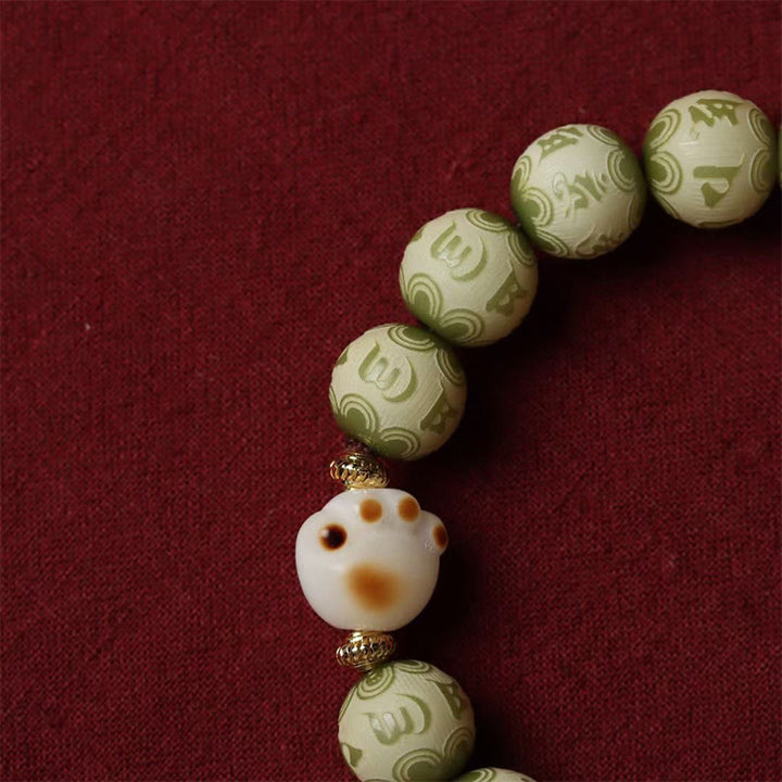 Pulsera de sabiduría grabada con Buddha Stones, semilla de Bodhi verde, pata de gato, Om Mani Padme Hum - image 4