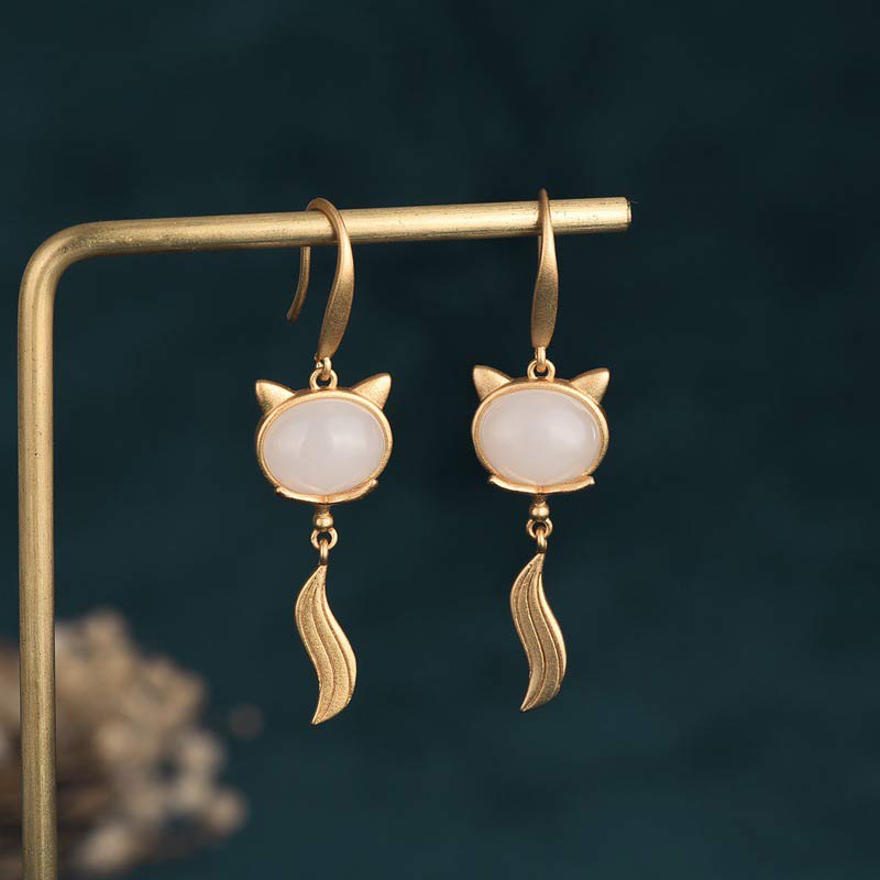 Pendientes de la fortuna del zorro de jade blanco FengShui