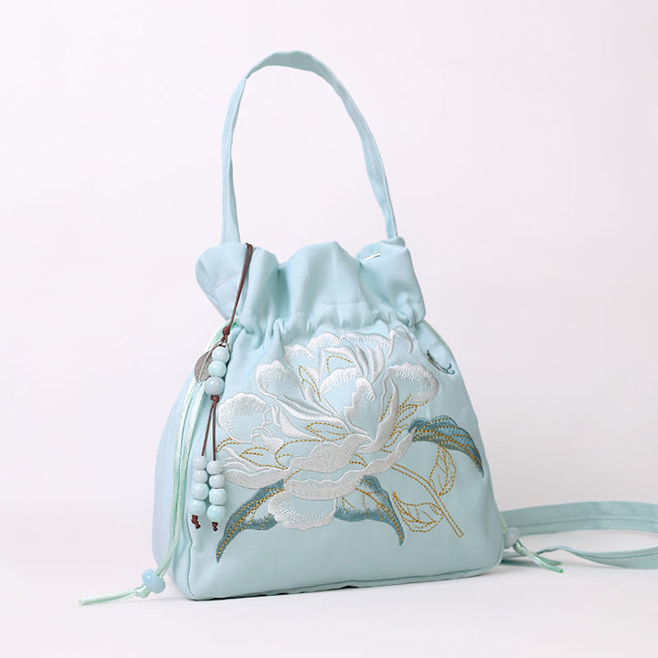 Buddha Stones Flores bordadas Wisteria Lily Algodón Lino Tote Bolso bandolera Bolso de hombro Bolso
