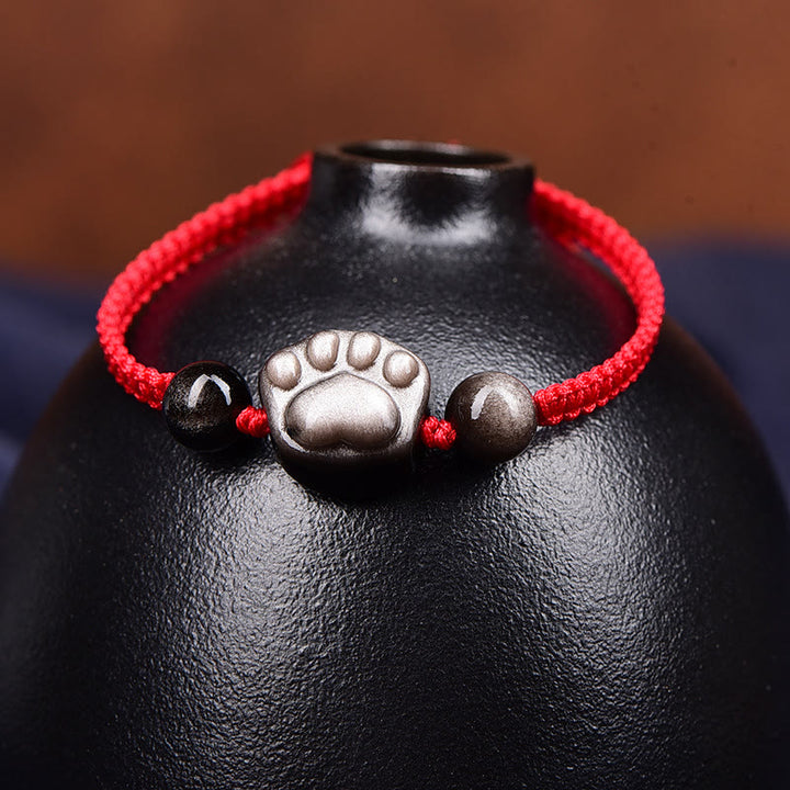 Pulsera de cuerda de protección con garra de gato, Buddha Stones , obsidiana con brillo de plata Natural, obsidiana con brillo dorado - image 3