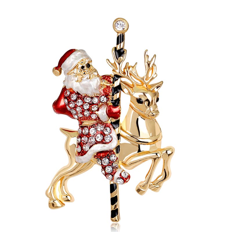 Broche navideño de cristal con diamantes de imitación multicolores