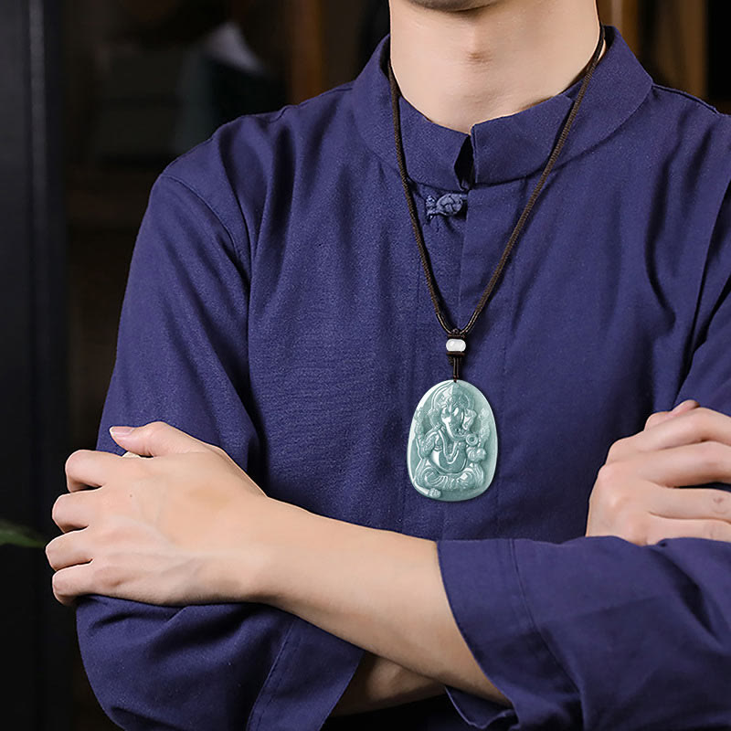 Buddha Stones Natural Jade Ganesh Ganpati Elefante Protección Amuleto Collar Colgante - image 4