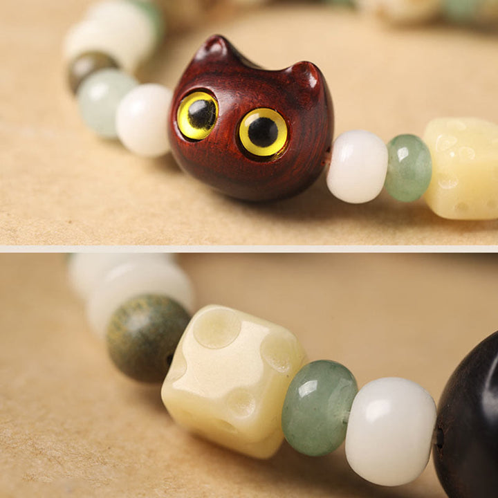 Buddha Stones, semillas de Bodhi, sándalo verde, madera de ébano, hoja pequeña, sándalo rojo, cabeza de gato, garra de pata, pulsera de la paz - image 9