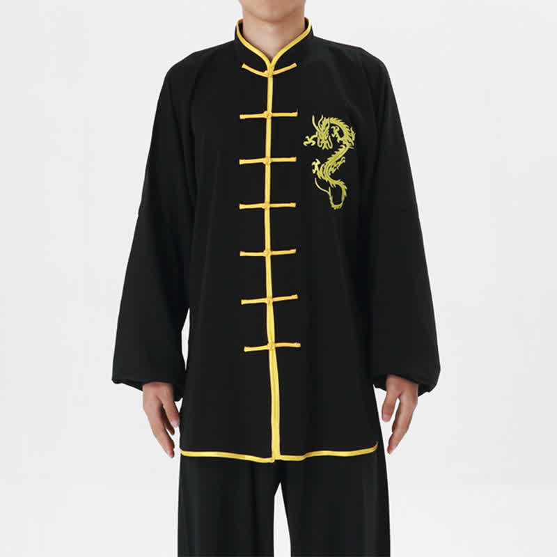 Conjunto de ropa unisex con bordado de dragón y Buddha Stones para práctica espiritual de Qi Gong, meditación y oración.