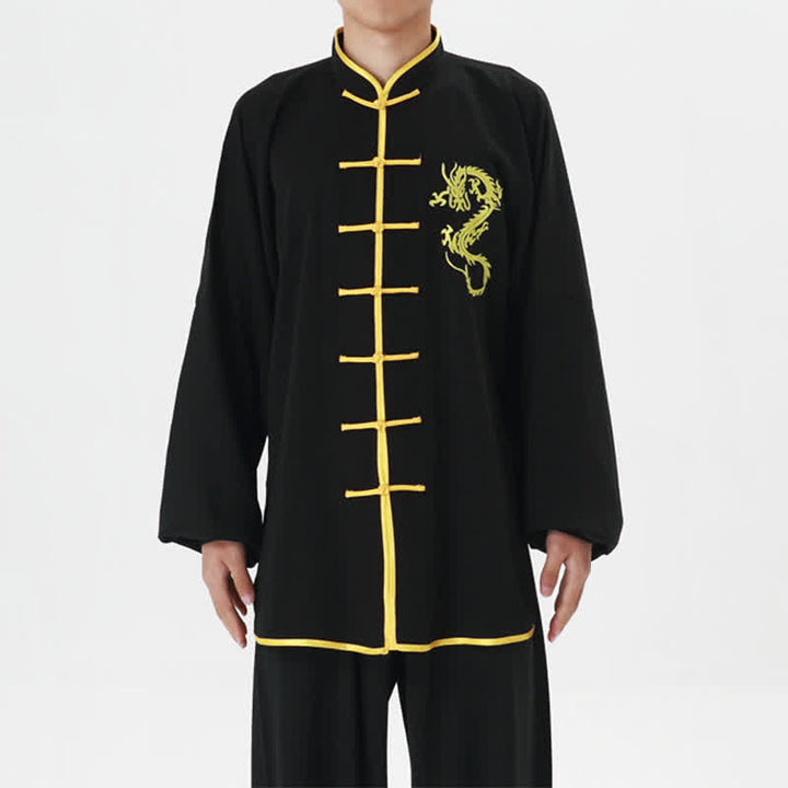 Conjunto de ropa unisex con bordado de dragón y Buddha Stones para práctica espiritual de Qi Gong, meditación y oración.