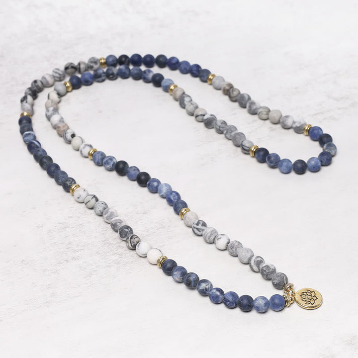 Pulsera con colgante de loto con cuentas de Mala de piedra natural 108 de Buddha Stones