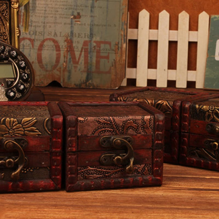 Caja de joyería de madera cuadrada pequeña Retro con Buddha Stones , flor de loto, uva, cobre, moneda, narciso, caja de almacenamiento de joyería