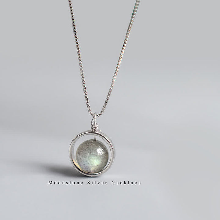 Collar con colgante giratorio con diseño de planeta del amor, piedra lunar de plata de ley 925 con Buddha Stones