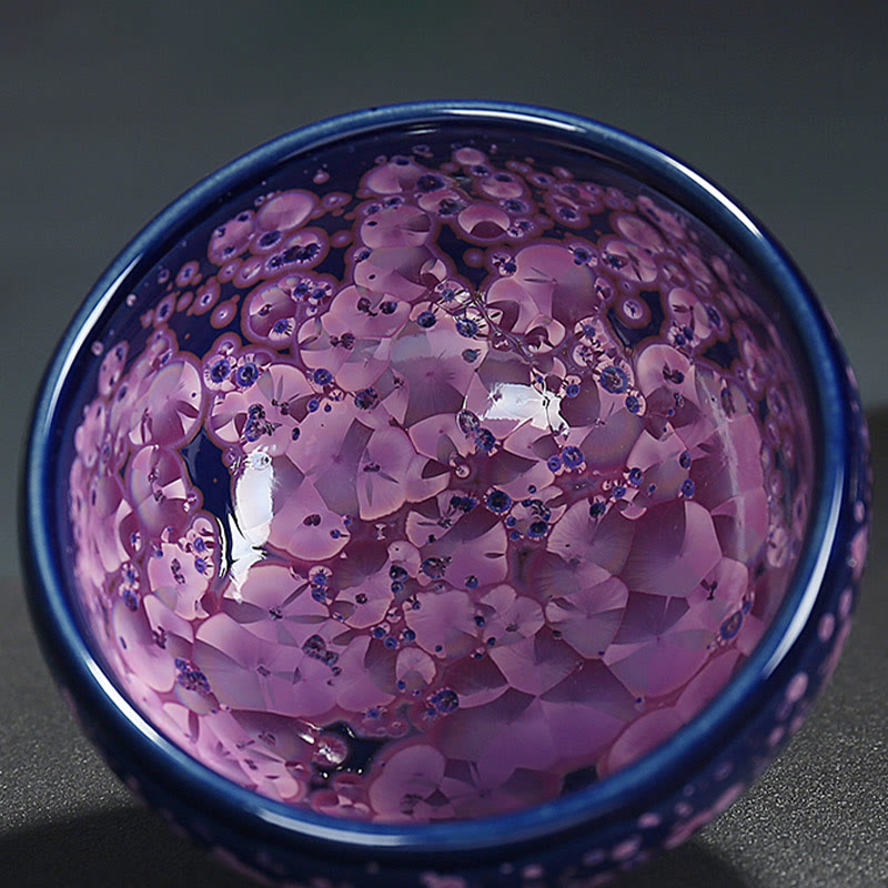 Taza de té de porcelana con Buddha Stones, flores de Iris coloridas, horno chino Jianzhan, cambio, Tenmoku, Kung Fu