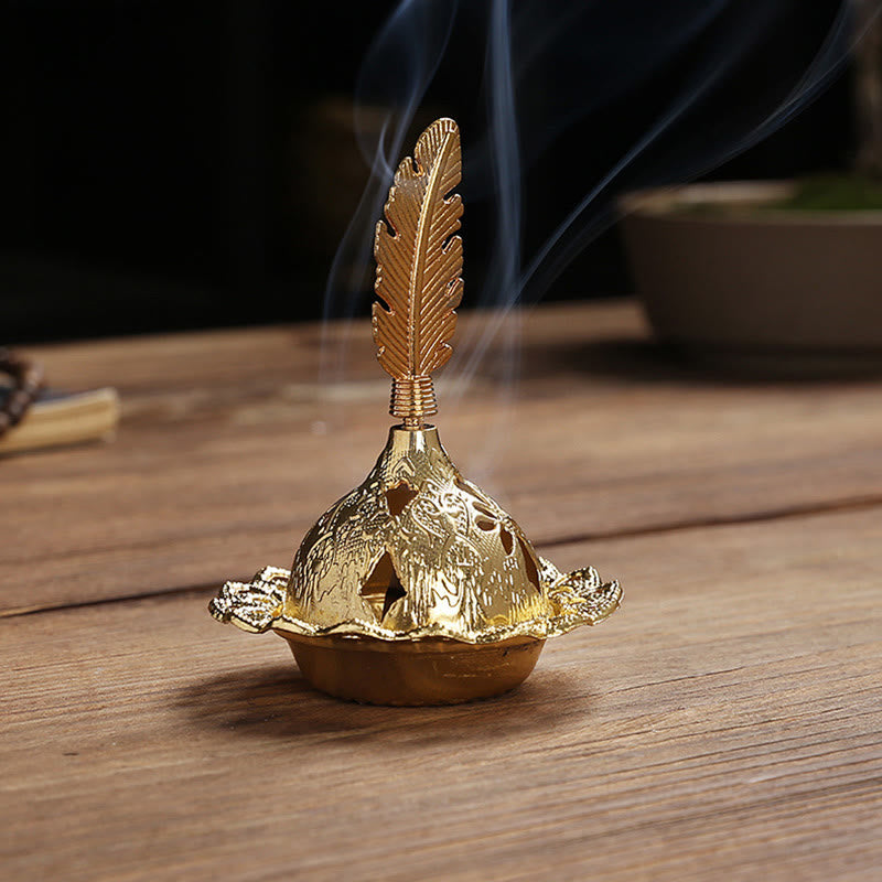 Quemador de incienso de Metal de aleación, Mini meditación espiritual, pluma de estrella de calabaza dorada