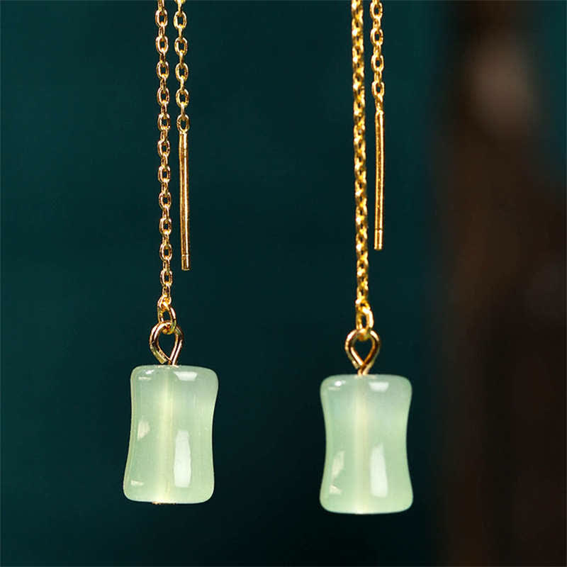 Pendientes colgantes de la suerte con diseño de bambú y jade de Buddha Stones
