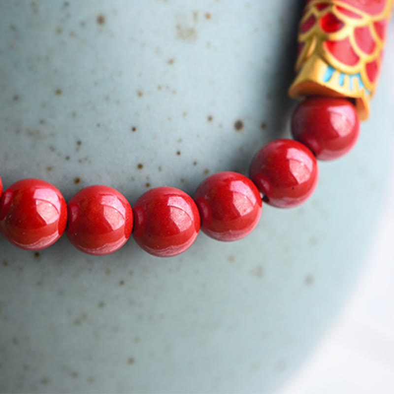 Pulsera curativa de peces Koi de la suerte, cinabrio, cuarzo fresa Natural, Buddha Stones