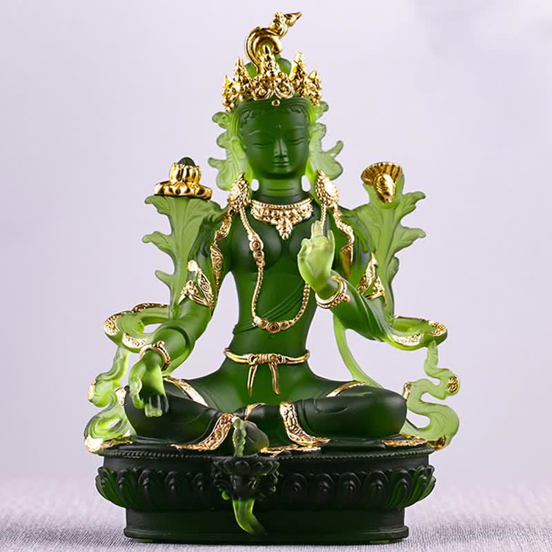Bodhisattva Tara Verde hecho a mano Liuli Crystal Art Piece Protección Hogar Oficina Estatua Decoración - image 15