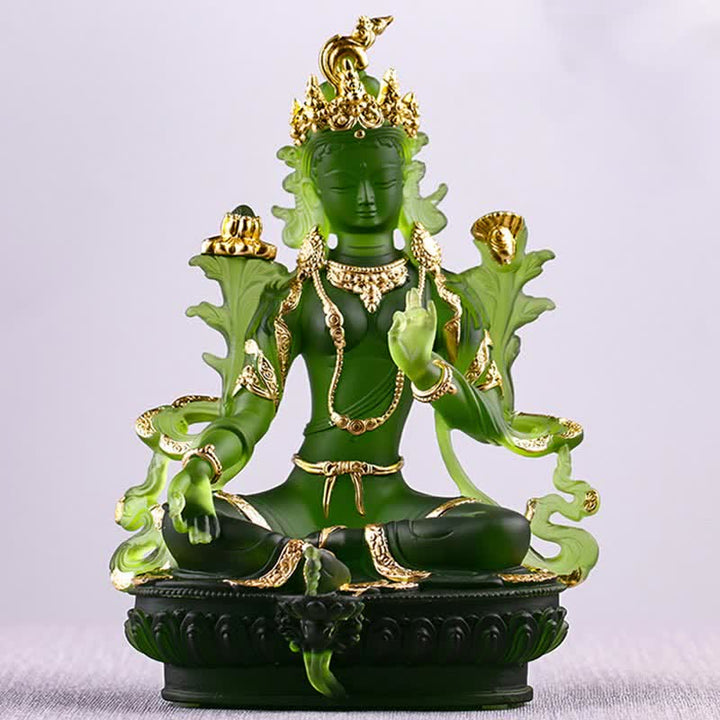 Bodhisattva Tara Verde hecho a mano Liuli Crystal Art Piece Protección Hogar Oficina Estatua Decoración - image 15