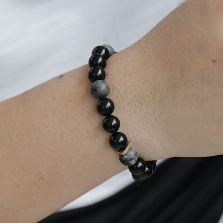 Pulsera de purificación de piedra con brillo negro de obsidiana negra