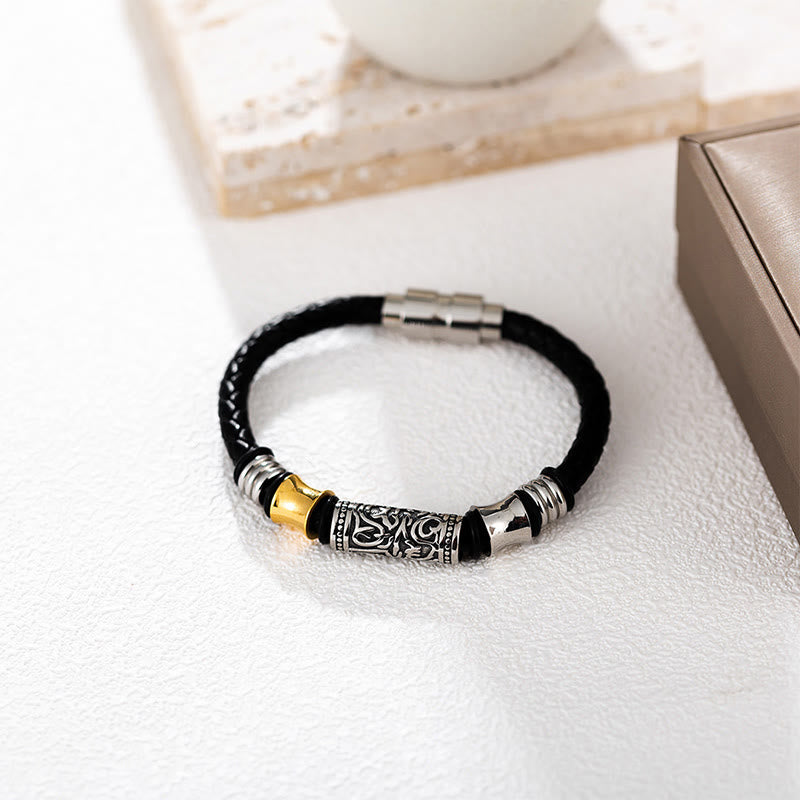 Pulsera de cuero con hebilla de acero inoxidable de la suerte con diseño de flores de la dinastía Tang de Buddha Stones