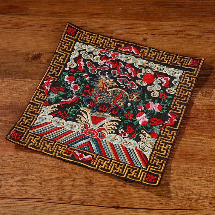 Tapete para tazas bordado con Buddha Stones, grulla, dragón Fénix, Kirin, posavasos para tazas de té, tapete para té cuadrado Kung Fu