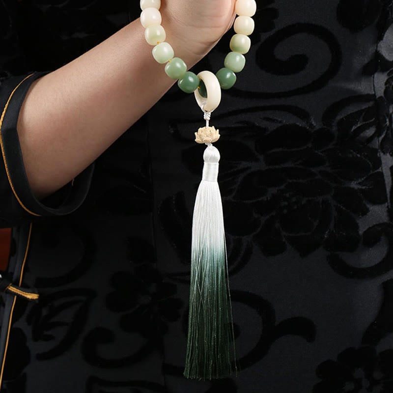 Bolsa de dinero de fortuna con semilla de Bodhi, gradiente Natural, borla de sabiduría de loto, Mala para muñeca