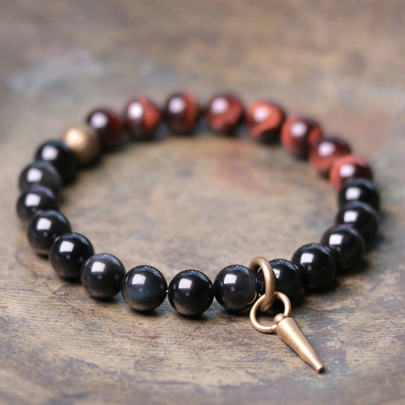 Pulsera de pareja de fuerza de cobre y cristal de sodalita obsidiana negra con Buddha Stones