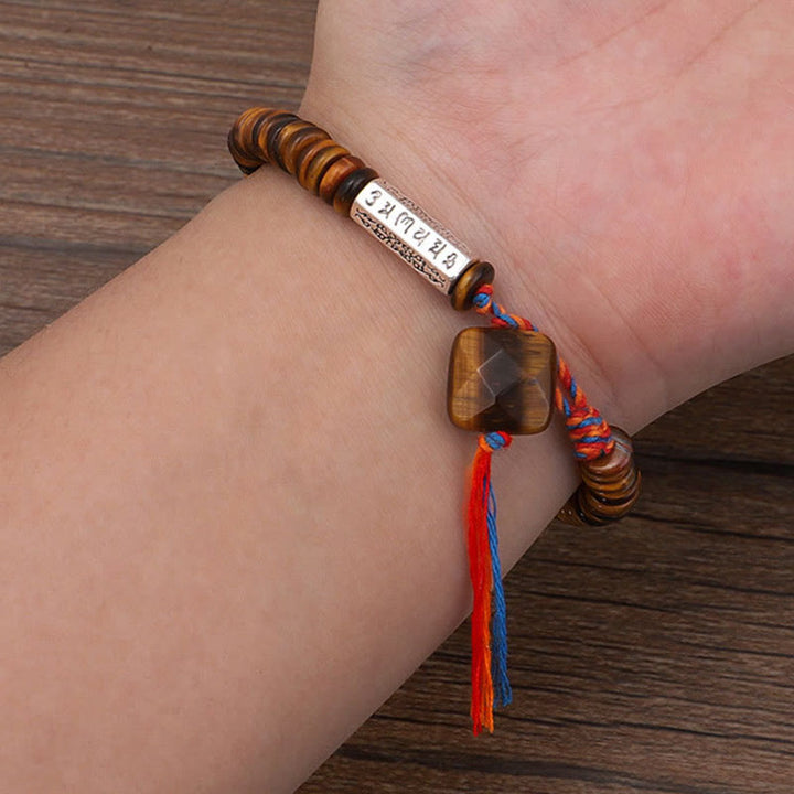 Pulsera de poder de protección Om Mani Padme Hum de ojo de tigre tibetano