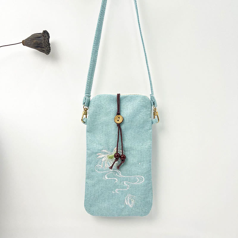 Buddha Stones, pequeñas flores bordadas, bolso de hombro, bolso para teléfono móvil, 11*20cm