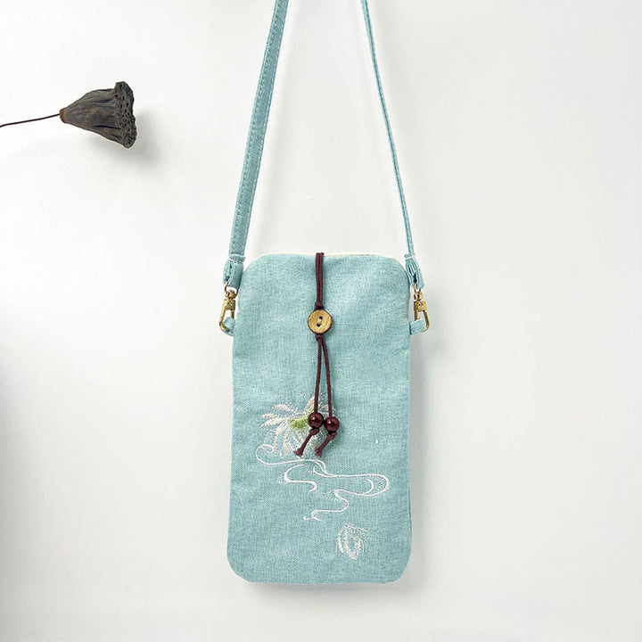 Buddha Stones, pequeñas flores bordadas, bolso de hombro, bolso para teléfono móvil, 11*20cm