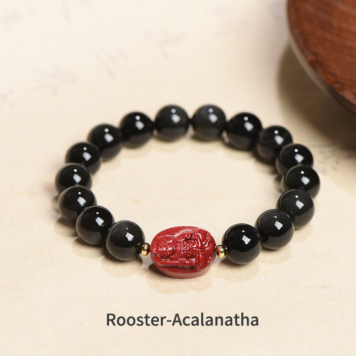 Pulsera de purificación de cinabrio de obsidiana negra Natural de Buda natal del zodiaco chino con Buddha Stones
