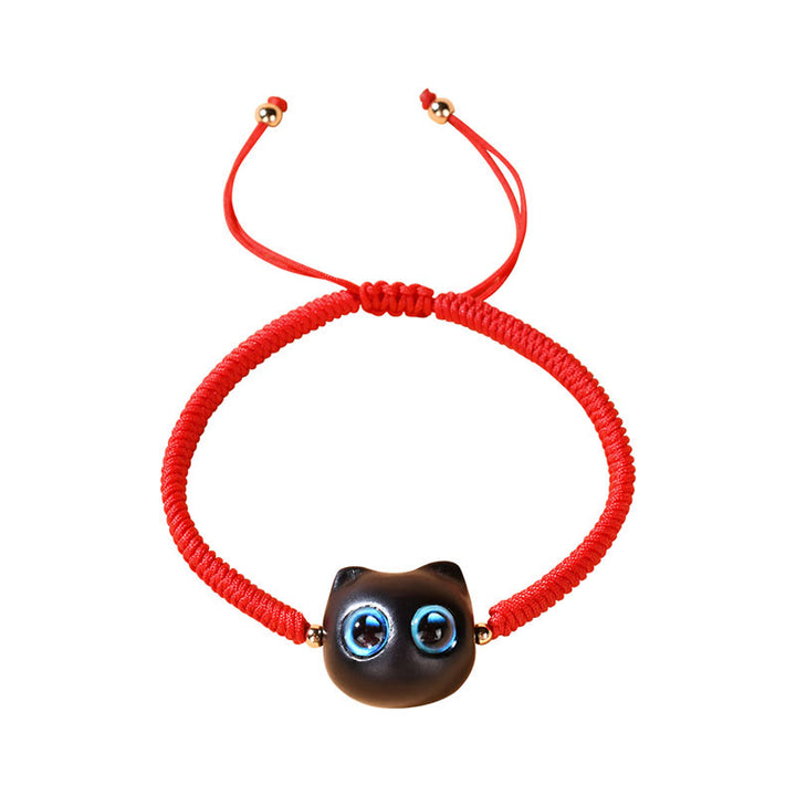 Pulsera trenzada con nudo de King Kong de la paz con patrón de cabeza de gato de madera de ébano con Buddha Stones - image 13