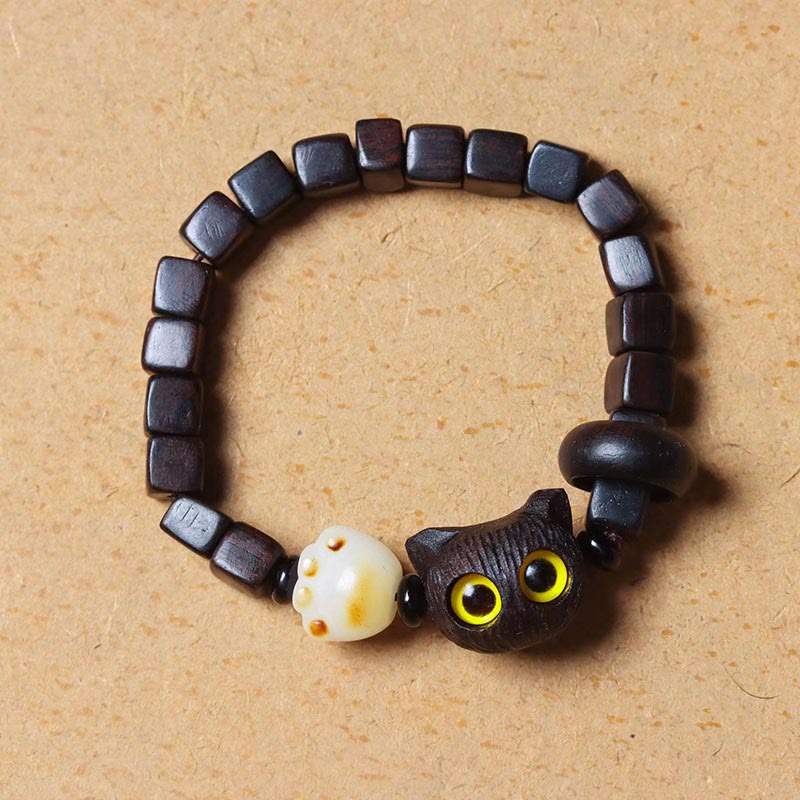 Buddha Stones Madera de ébano Lindo gato Bodhi Semilla Pata Garra Cuentas cuadradas Pulsera tranquila - image 2