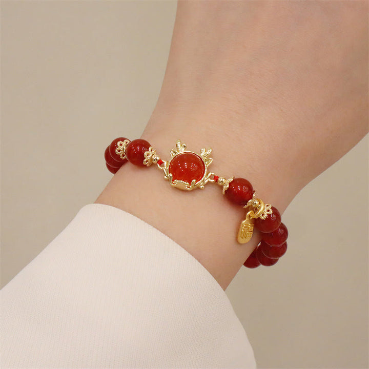 Buddha Stones Año del Dragón Ágata Roja Jade Hebilla de la Paz Pulsera de Éxito del Personaje Fu