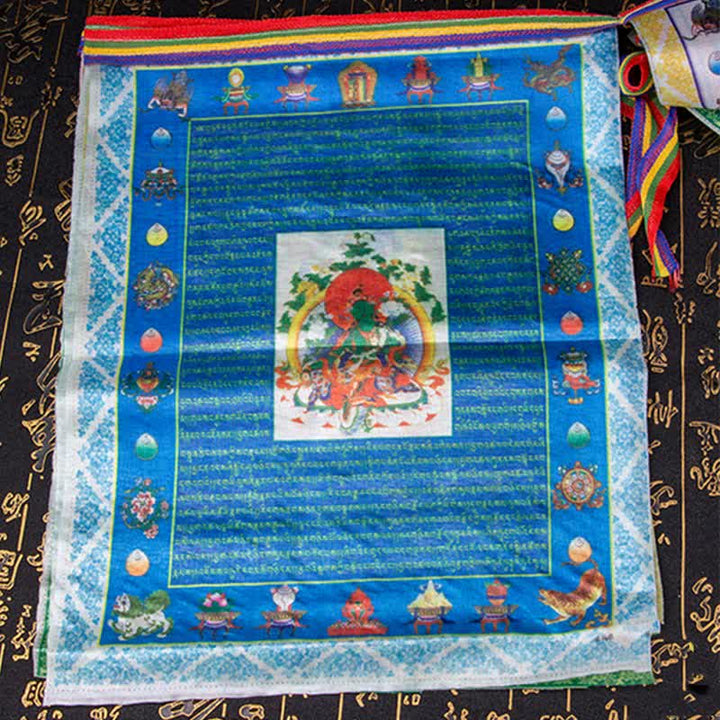 Bandera tibetana de oración al aire libre, 5 colores, caballo de viento, Buda, Tara, escrituras curativas, auspiciosas