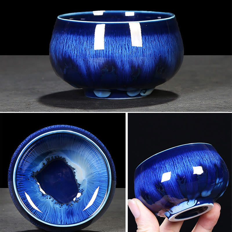Taza de té de cerámica con cambio de horno de esmalte Jianzhan chino , Buddha Stones, taza de té Tenmoku Kung Fu