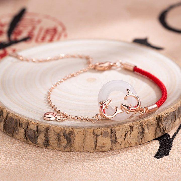Pulsera con amuleto de la suerte y la suerte, hebilla doble de pez Koi, Jade blanco, Buddha Stones