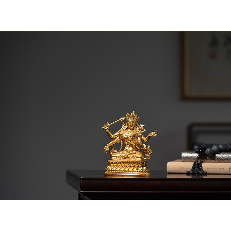 Estatuilla de oro Manjusri Bodhisattva de cuatro brazos, estatua de cobre de serenidad y compasión, decoración del hogar - image 12