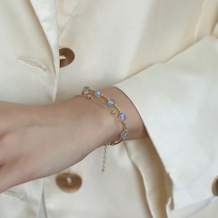 Pulsera de cadena con encanto positivo de piedra lunar