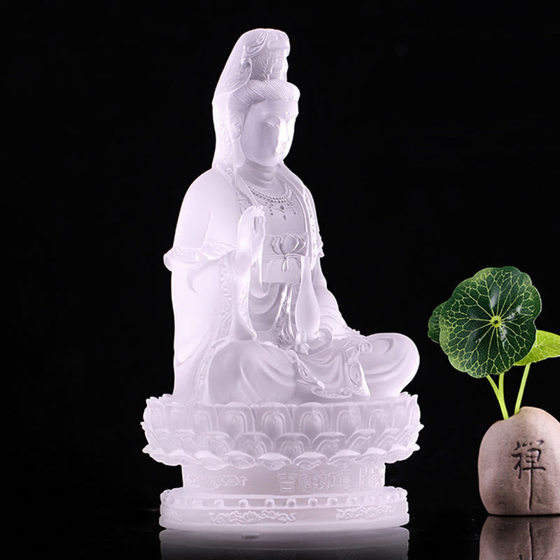 Buddha Stones Kwan Yin Avalokitesvara, estatuilla hecha a mano, pieza de arte de cristal Liuli, estatua de riqueza, decoración para el hogar - image 5