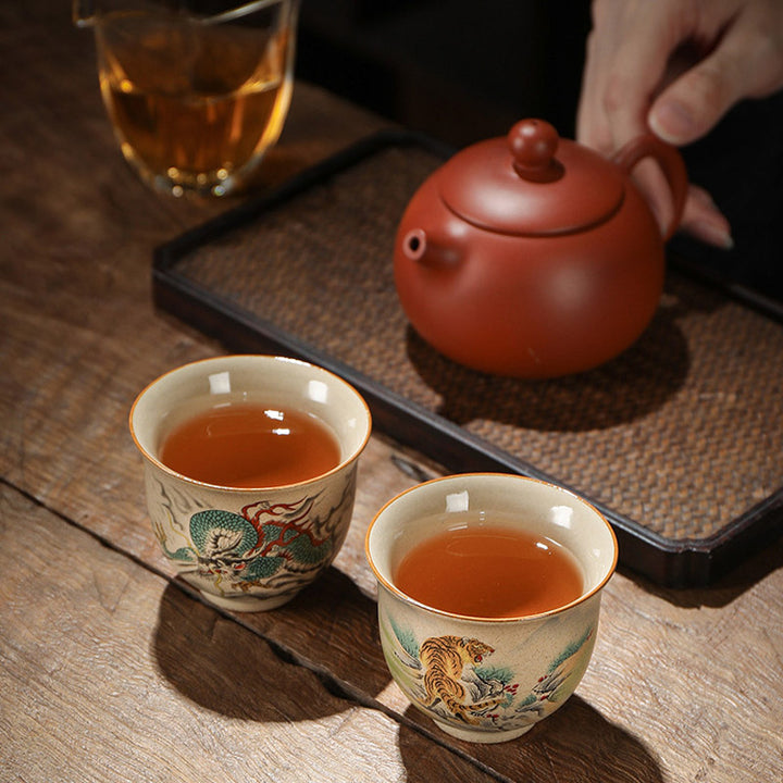 Taza de té de cerámica del zodíaco chino, 12 Buddha Stones, taza de té de Kung Fu, 130ml