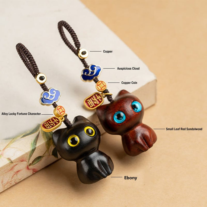 Buddha Stones, hoja pequeña, sándalo rojo, madera de ébano, gato de la suerte, llavero de protección, decoración colgante para teléfono