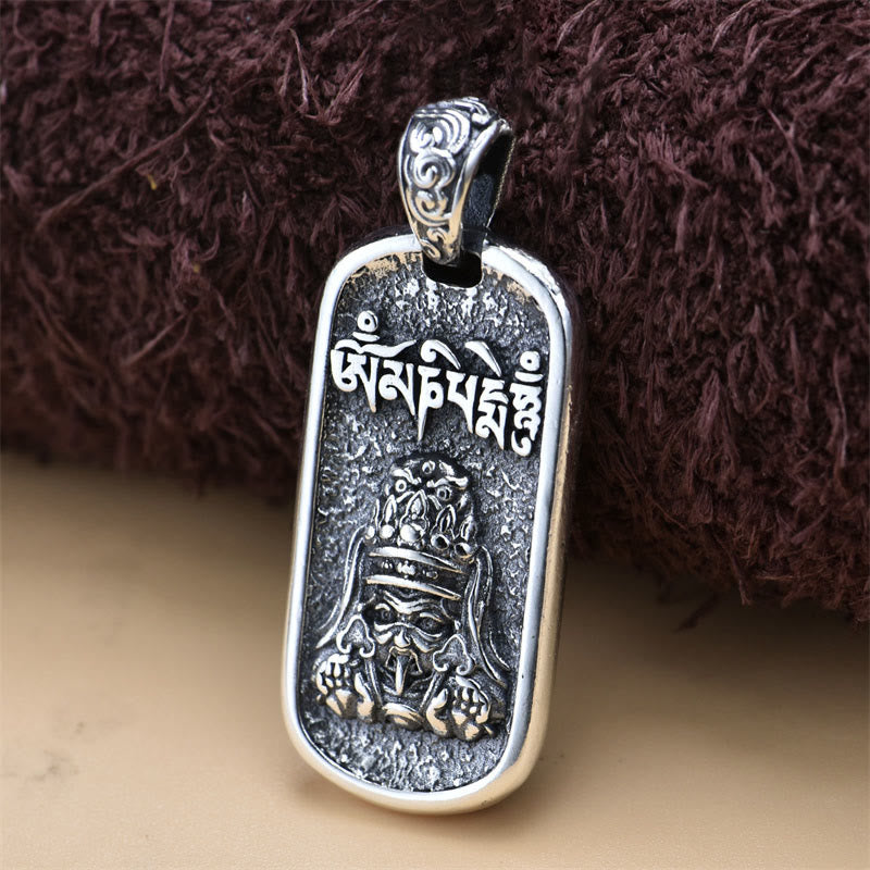 Collar con colgante de plata de ley 925 con Buddha Stones Zakiram, diosa de la riqueza Om Mani Padme Hum - Solo colgante (16 x 34 mm) - image 1
