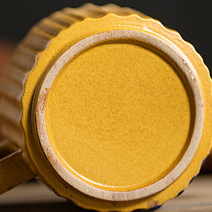 Taza de café de cerámica con cambio de horno a rayas Retro de Buddha Stones, taza de café y té de cerámica rugosa con platillo de 250ml