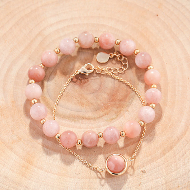Pulsera Positiva de Cristal de Cuarzo Fresa con Piedra Solar de Buddha Stones