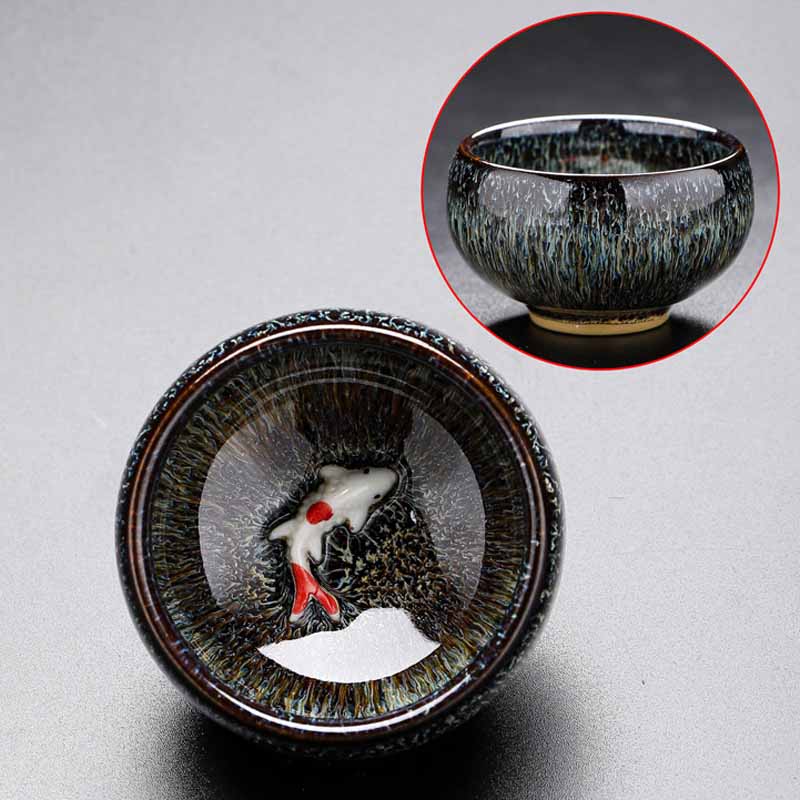 Buddha Stones pequeño horno de peces Koi cambio chino Jianzhan taza de té de cerámica Kung Fu taza de té 60ml