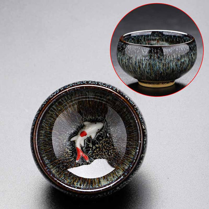 Buddha Stones pequeño horno de peces Koi cambio chino Jianzhan taza de té de cerámica Kung Fu taza de té 60ml