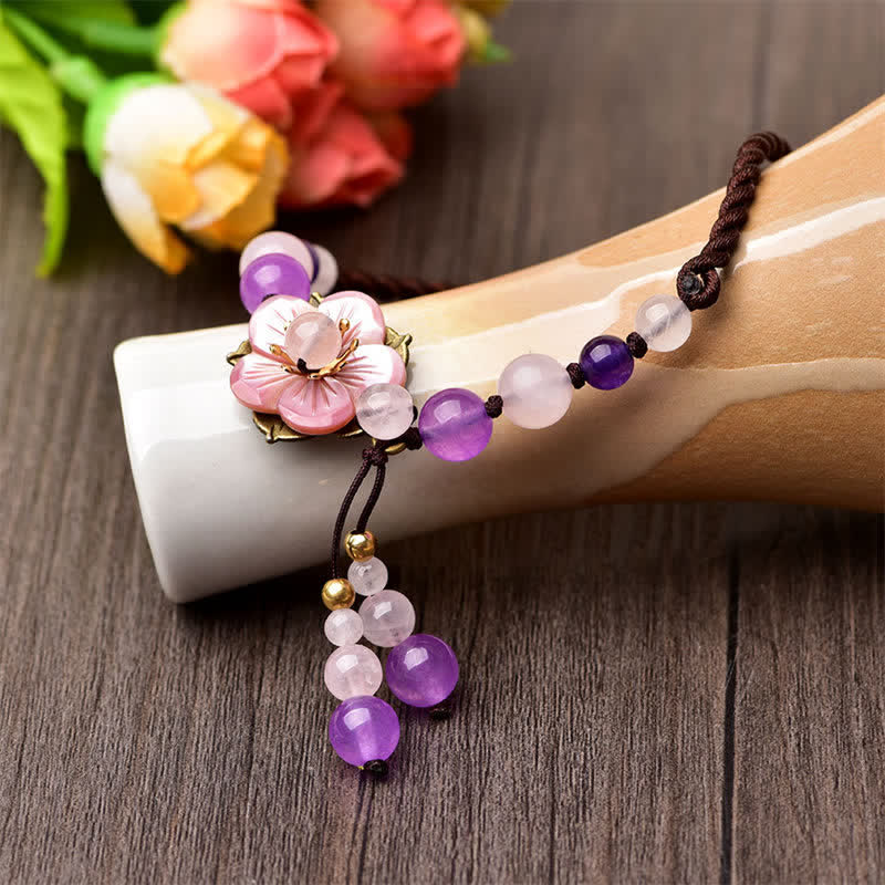 Tobillera curativa de la suerte con dije de cristal de cuarzo rosa y amatista Natural con Buddha Stones