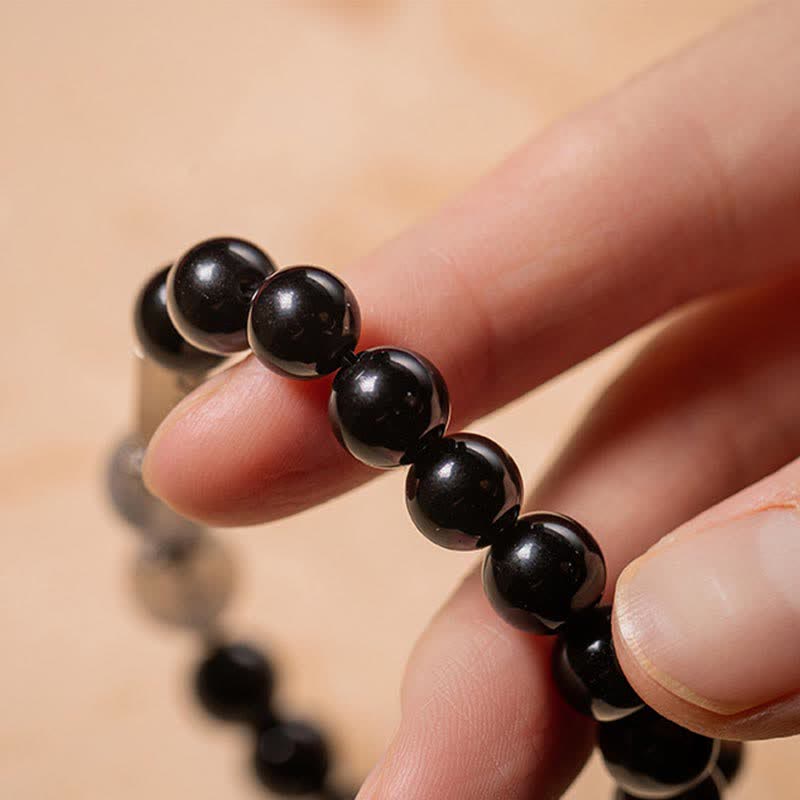 Pulsera de pareja de fuerza de piedra lunar de obsidiana de plata de ley 925 - image 5