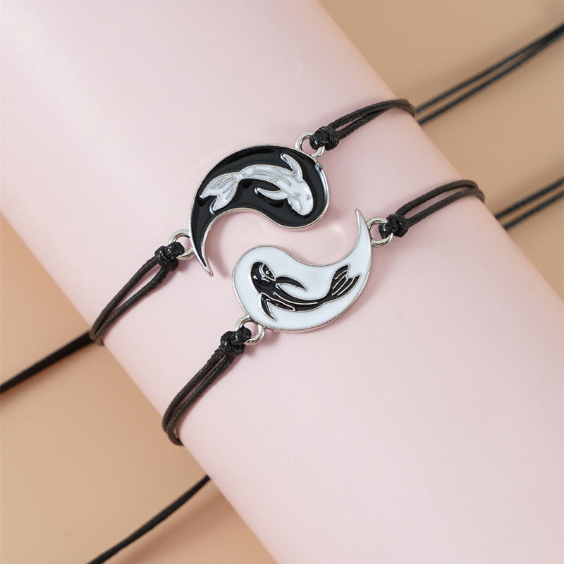 Pulsera de pareja de hematita Yin Yang, 2 piezas, Buddha Stones