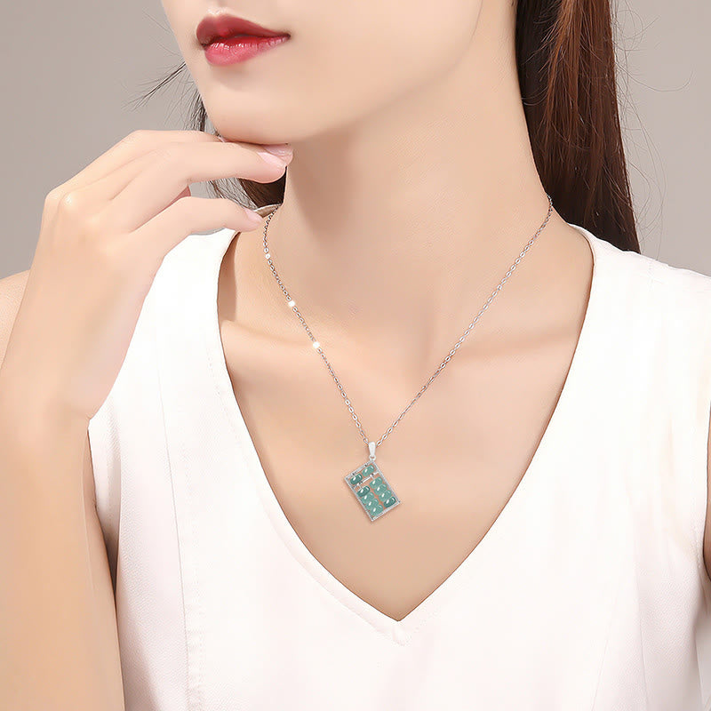 Collar con colgante de cadena de acero y titanio con diseño de ábaco de jade natural y Buddha Stones - image 10