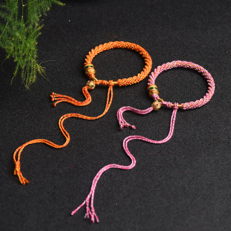 Pulsera de cuerda colorida con cuentas de rueda de oración de la suerte hecha a mano tibetana con Buddha Stones