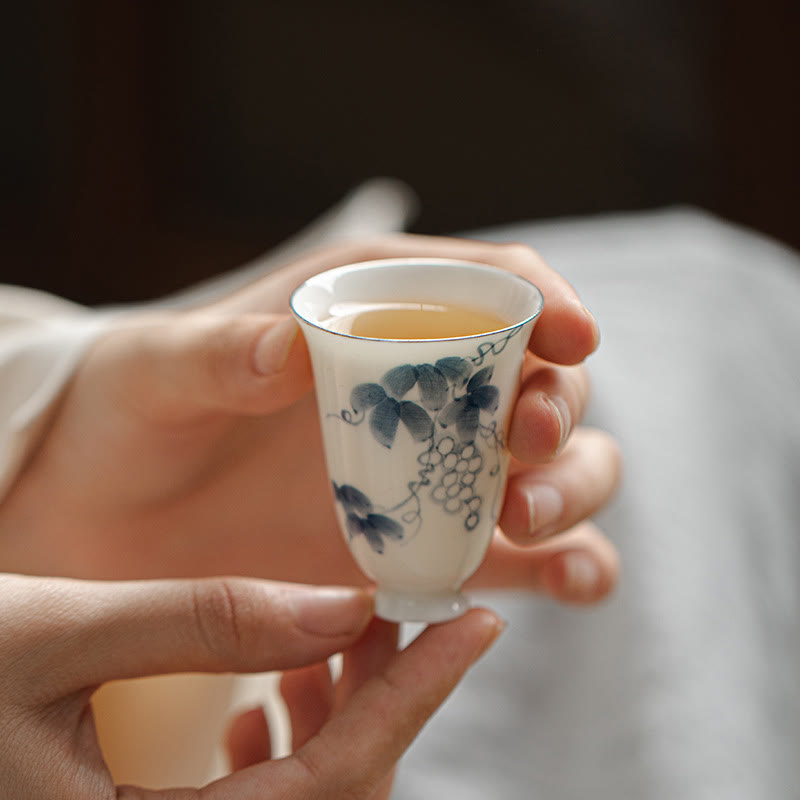 Taza de té de cerámica con uvas pintadas a mano, Buddha Stones, Kung Fu, 30ml